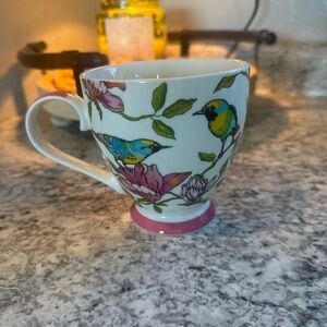 The English Mug Co Fine China Bird Floral Footed Mug